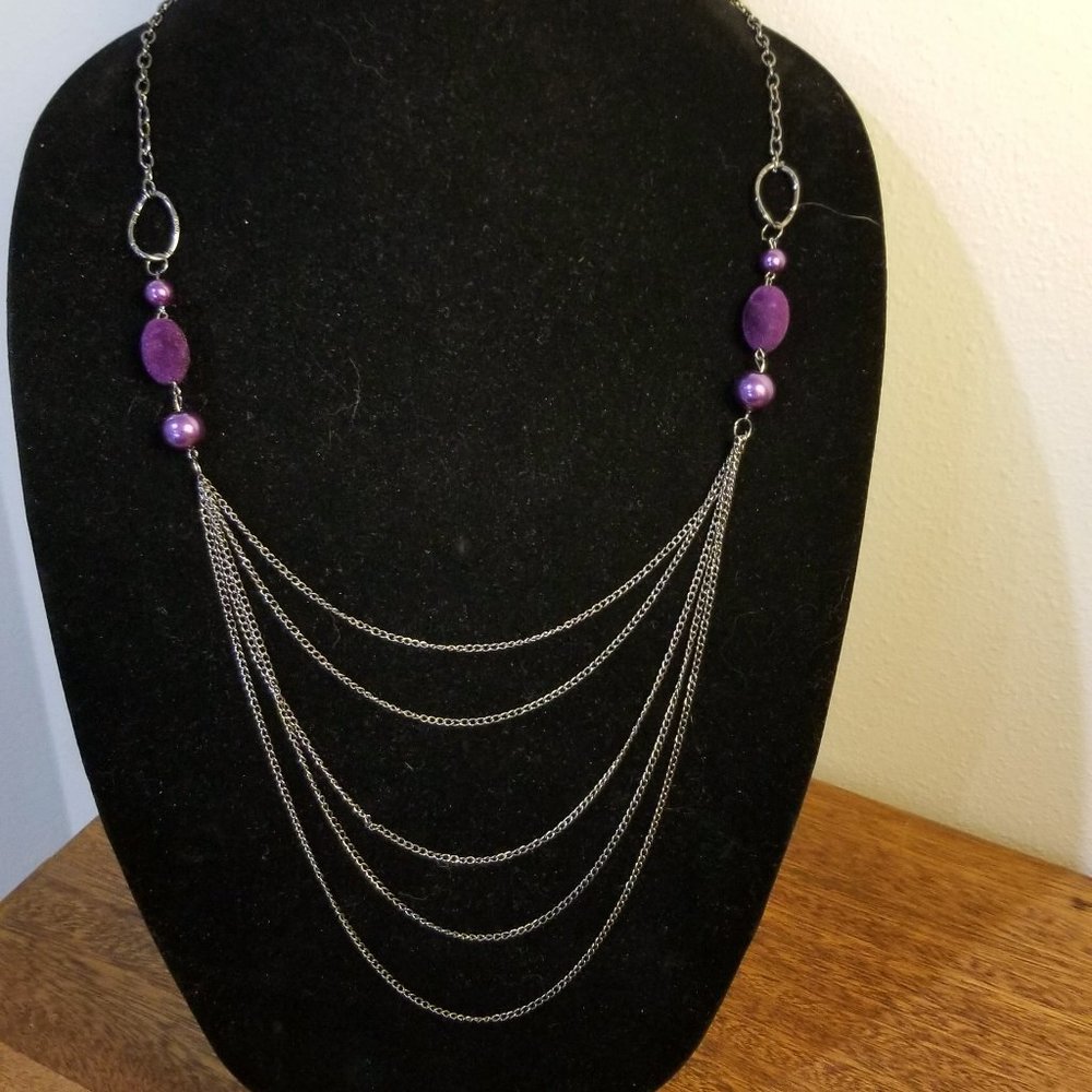Purple 5 Strand Necklace & Earring Set